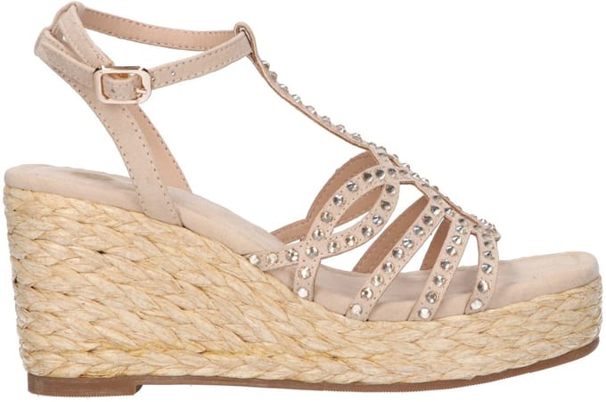 La Strada Wedge Sandaal Beige Micro Met Steentjes - Damesschoenen - Maat - 37