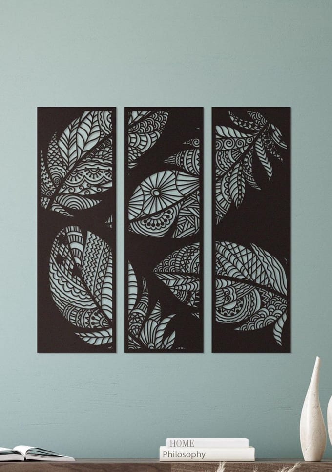 Wanddecoratie | Veren 3-luik - XL (80x80cm)