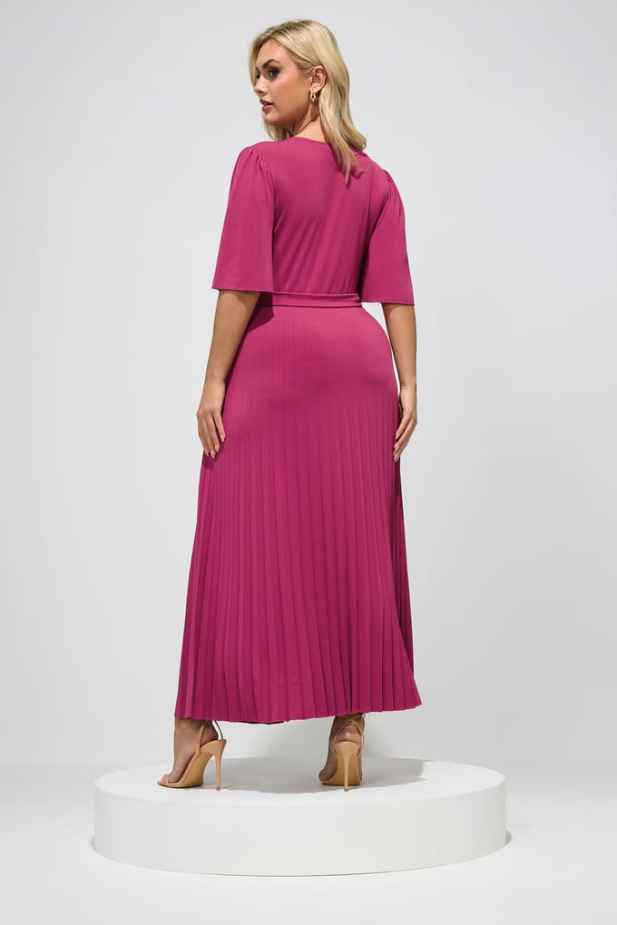 Yours London Donkerroze Geplooide Maxijurk Met Knoop Size 48