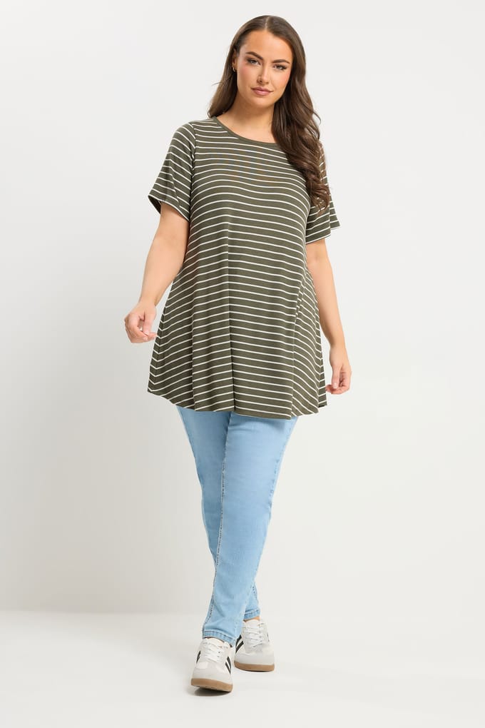 Yours Kakigroene Gestreepte Swingtop Size 44