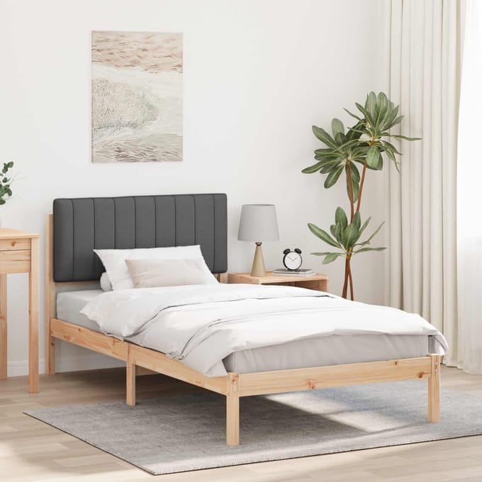 vidaXL - Bedframe - met - Gevoerde - Hoofdbord - Donkergrijs - 100 - x - 200 - cm