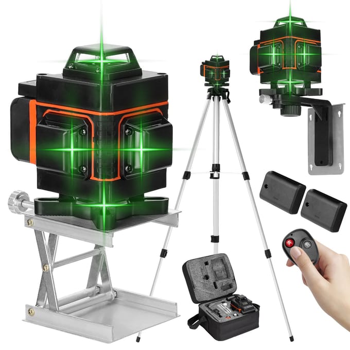 KKmoon Multifonctionnel 16 Lignes Niveau Outil Ligne Horizontale Verticale avec Fonction d’Auto-nivellement EU Plug multicolore