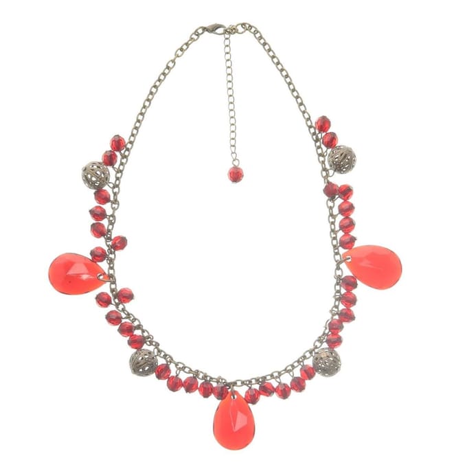 Behave Ketting goud kleur met rode kralen hangers 44 cm