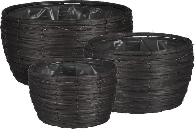 Mica Decorations Bloempot Cleave - 31x31x16 cm - Hout - Zwart- Set van 3