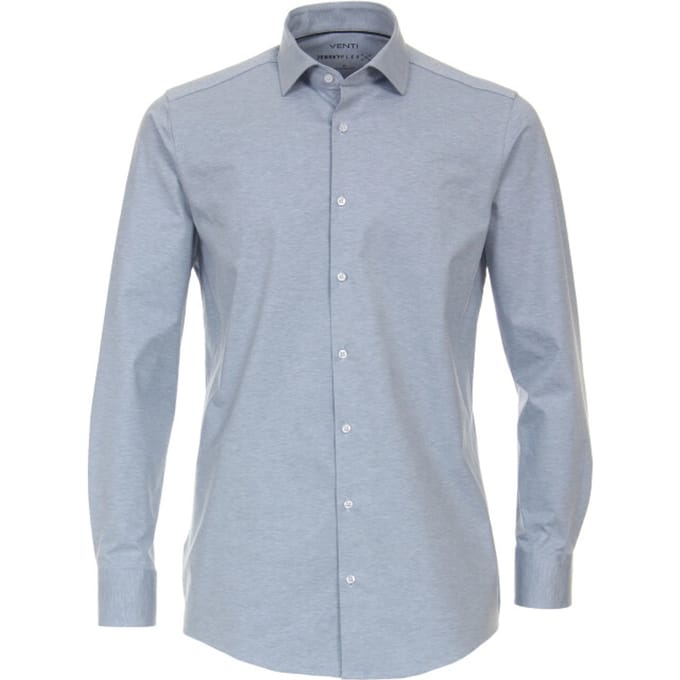 VENTI modern fit overhemd - jersey - blauw - Strijkvriendelijk - Boordmaat: 44