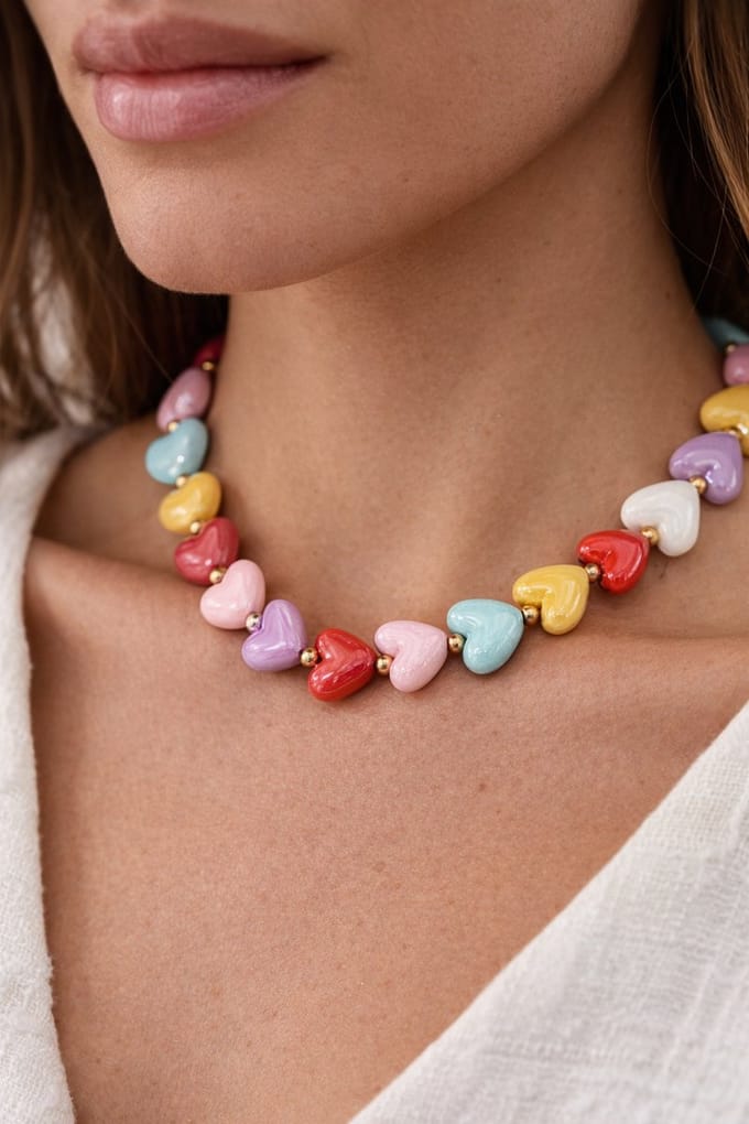 Lundholm Ketting Dames Kralen Hartjes Multicolour - Kralenketting Dames - 44 cm