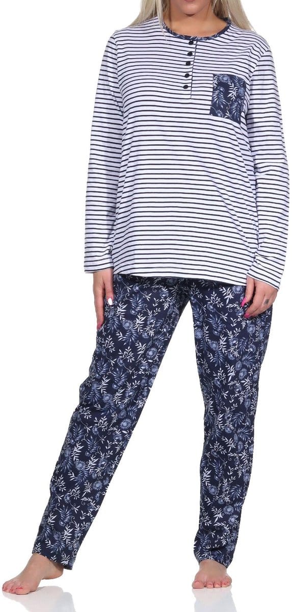 Normann dames pyjama lang, top gestreept, broek gebloemd patroon - 122 201 90 881