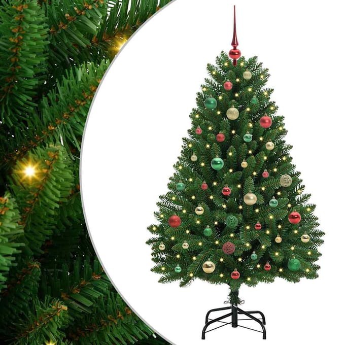 vidaXL - Kunstkerstboom - 150 - cm - 150 - LED's - Warmwit - PVC - en - Staal - Groen