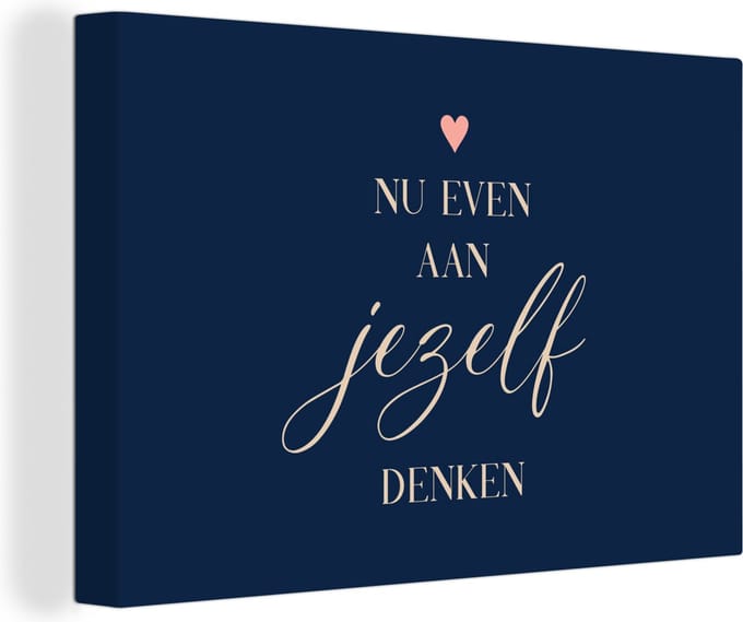 Canvas Schilderij Beterschap - Quote - Hartje - Denken - 90x60 cm - Wanddecoratie