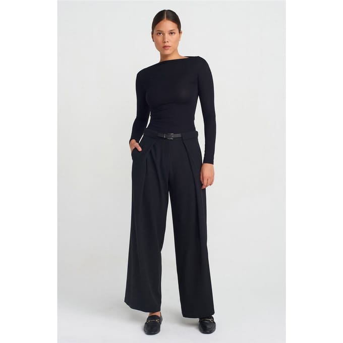 Vrouwen Wijde-Leg Crepe Broek met Riem