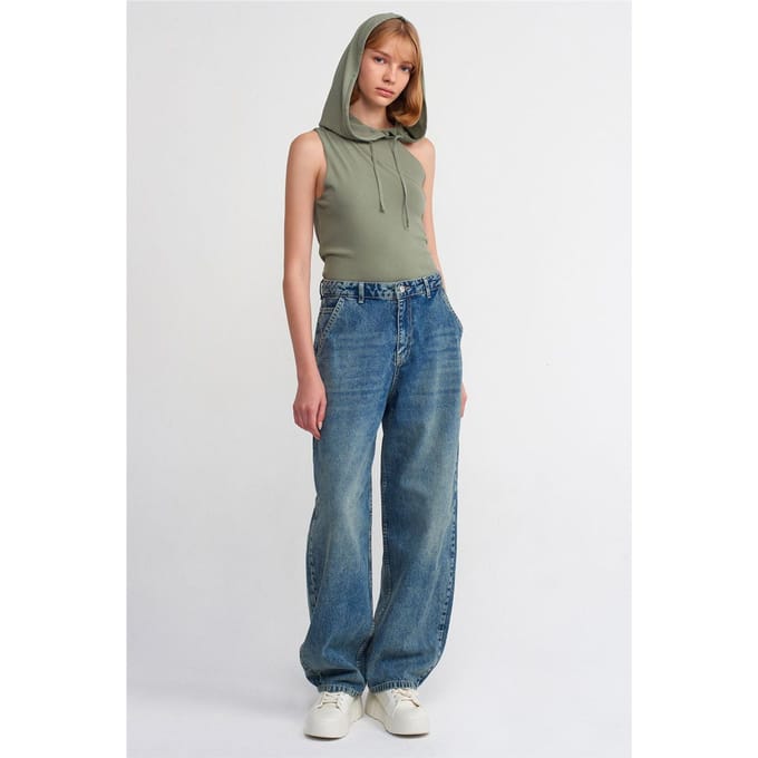 Hoge Taille Wijde Pijpen Katoenen Denim Jeans