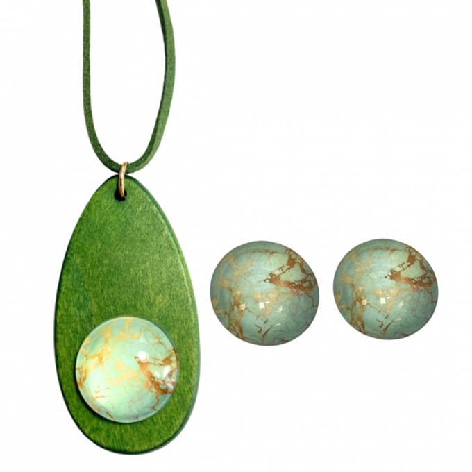 Set Amara -ketting- clip oorbellen -groen - Charme Bijoux