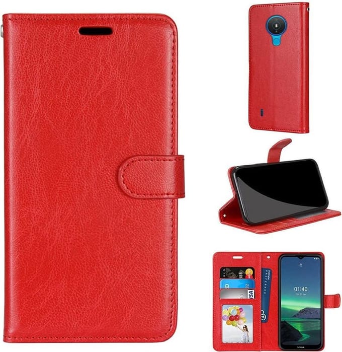 Bookcase Geschikt voor: Nokia 1.4 - Rood - portemonnee hoesje