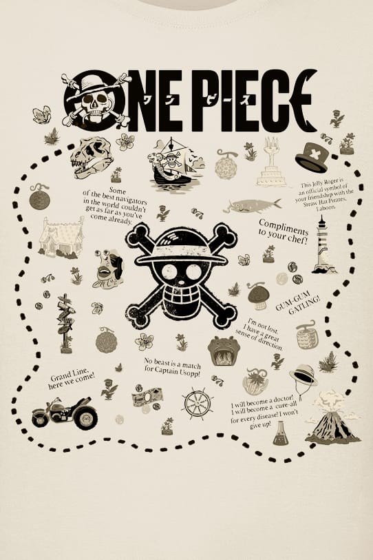 One Piece - Anime T-shirt - Treasure Map - S tot XXL - voor Mannen - ecru