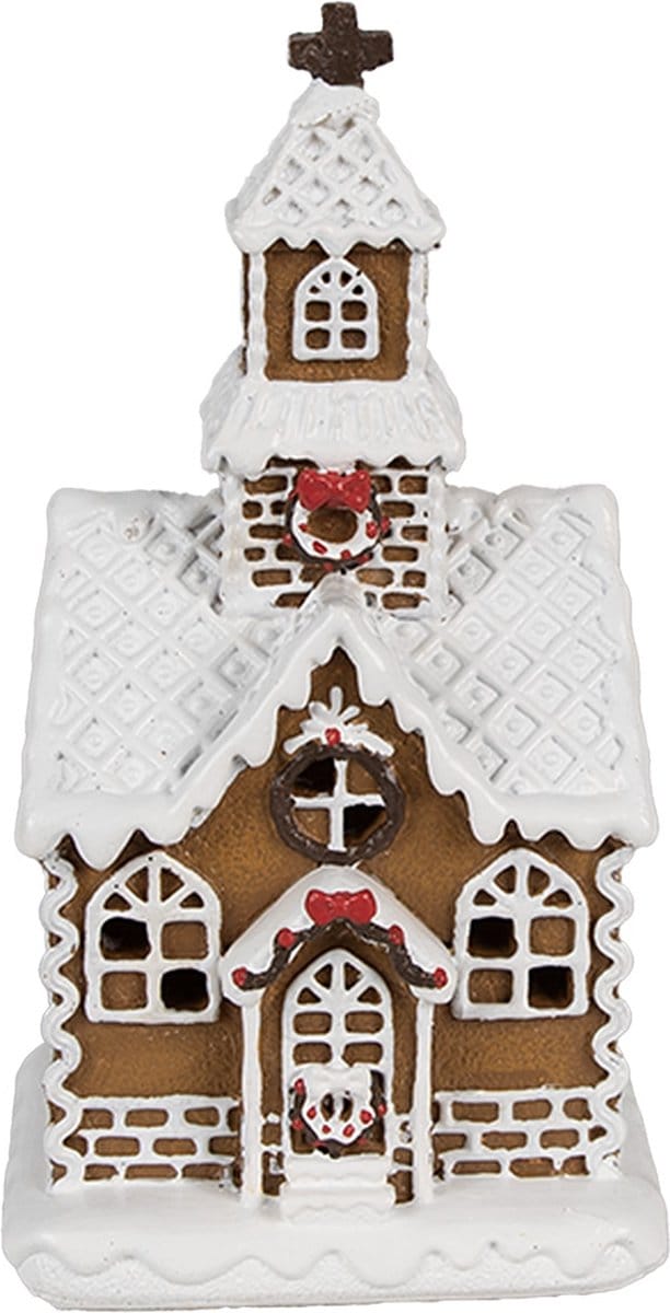 Clayre & Eef Gingerbread house met LED 8x7x15 cm Bruin Polyresin
