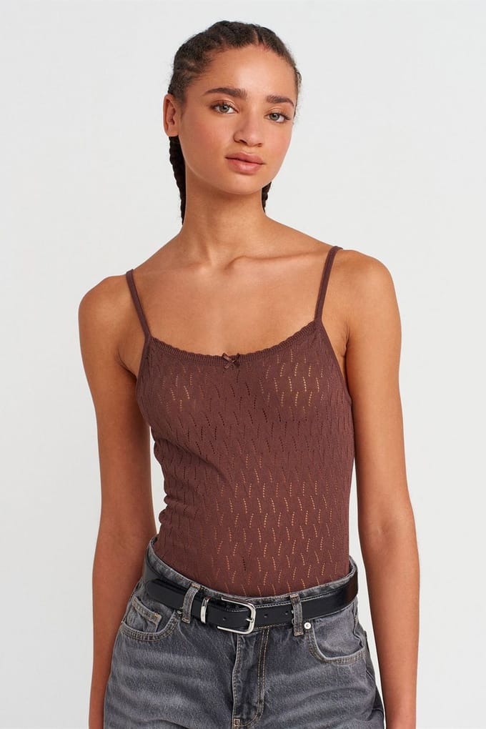 Textuur Crop Cami Blouse met Strikdetail