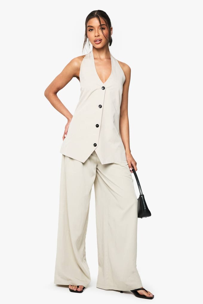 boohoo Dames Halternek Longline Getailleerd Vest | Steen | Maat: 40