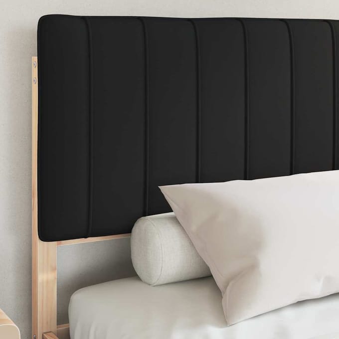 vidaXL - Bedframe - met - Gevoerde - Hoofdbord - Zwart - 150 - x - 200 - cm