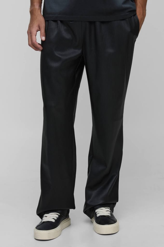 Tall Pleated PU Relaxed Fit Trousers | Black | Size Medium