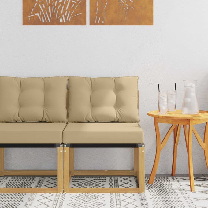 vidaXL - Buiten - Midden - Sofa - Massief - acaciahout - en - Textilene-stof - Wit
