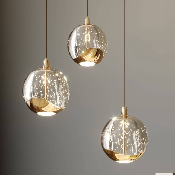 Lucande LED hanglamp Hayley, Ø 25 cm, 3-lamps, goud, glas