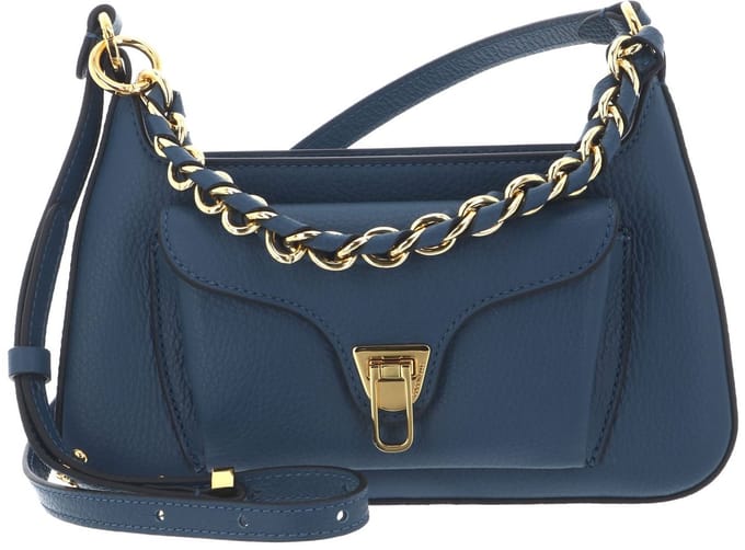 COCCINELLE Leren handtas schoudertas Beat Grained Leather Handbag Deep Blue blauw