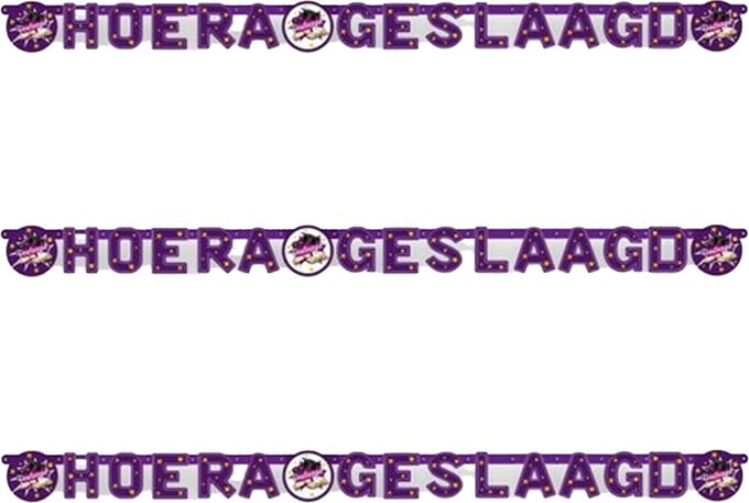 Haza Letterslinger geslaagd thema - 3x - paars/wit - karton - 170 cm - diploma examenfeest versiering