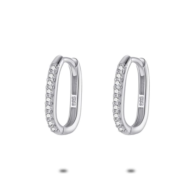 Twice As Nice Ovale oorringen in zilver, zirkonia, 10 mm