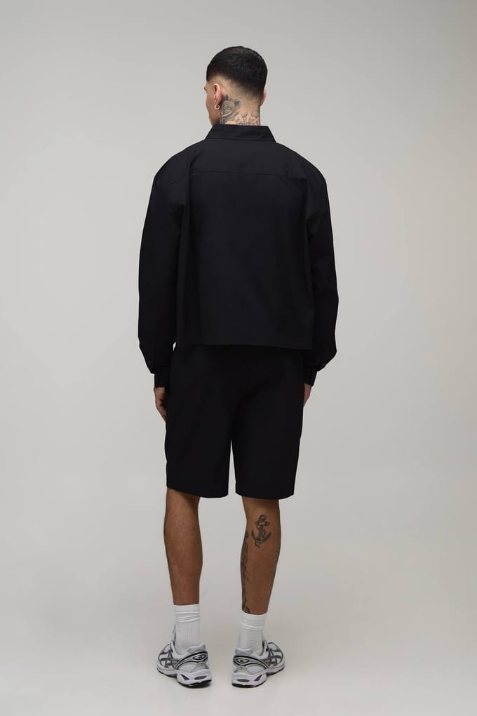 Lang Gecropte Boxy Oversized Shirt & Baggy Short Set | Black | Size Medium