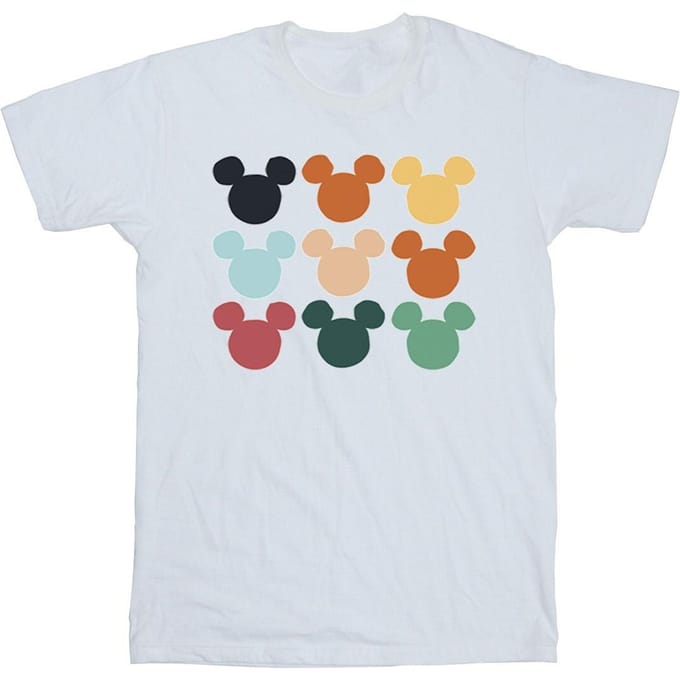 Disney Heren Mickey Mouse Hoofden Vierkant T-shirt (Wit)