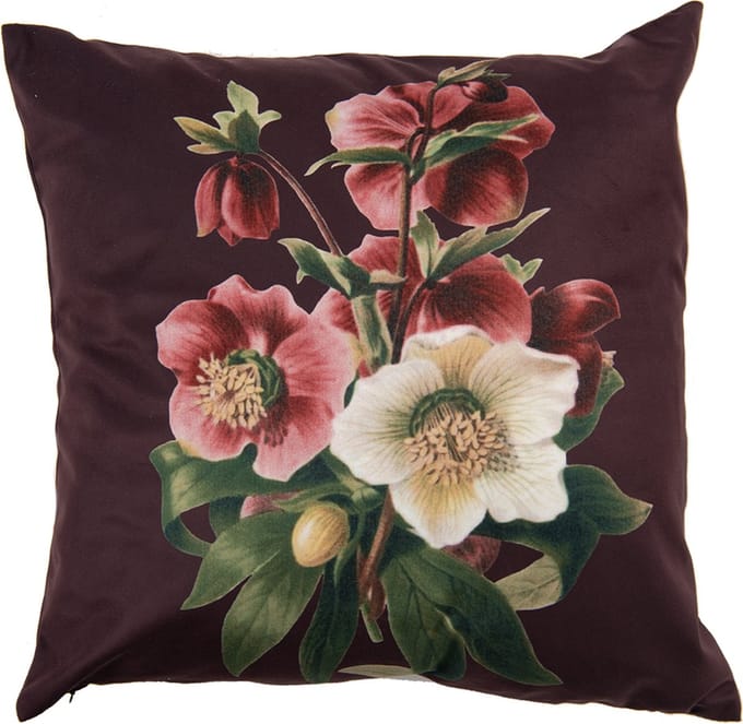 Clayre & Eef Kussenhoes 45x45 cm Bruin Rood Polyester Vierkant Bloemen Sierkussenhoes