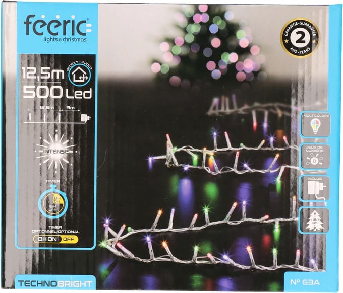 Feeric lights Feestverlichting - gekleurd - 12 meter - 500 led lampjes - transparant snoer