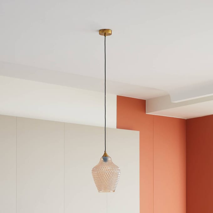 Lindby - hanglamp - 1licht - Glas, metaal - H: 32 cm - E27 - amber, goud