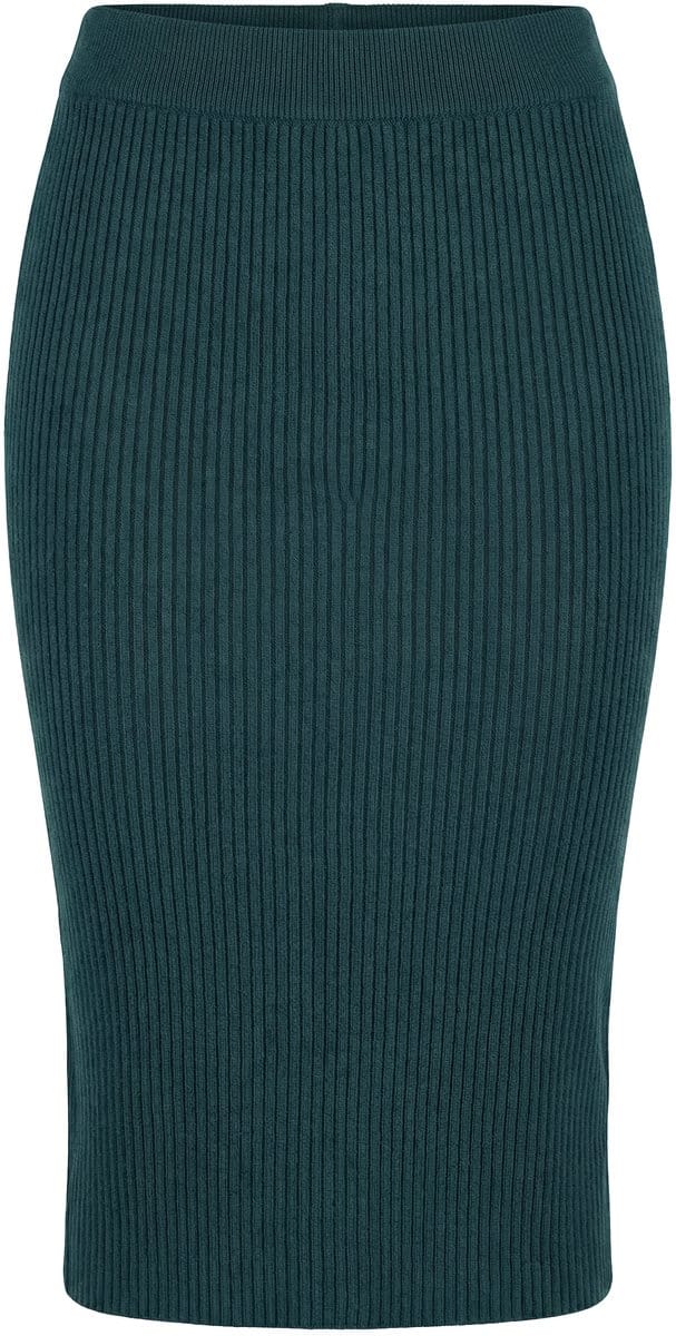 Studio Untold - Dames - Gebreide rok Slim Fit midi-lengte elastische tailleband - Donkergroen - Maat 42+