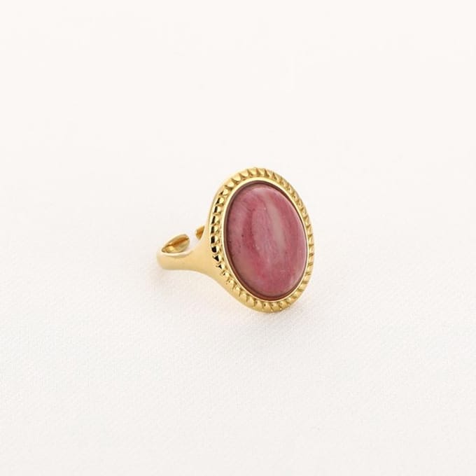Bijoutheek Ring (Sieraad) Ovaal Groot Steen Goudkleurig Hodochrosite