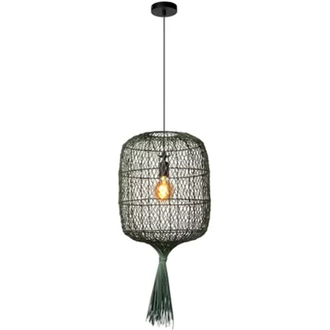Lucide Hanglamp Garve - Groen Rotan - Diam. 40cm - E27 - Dimbaar
