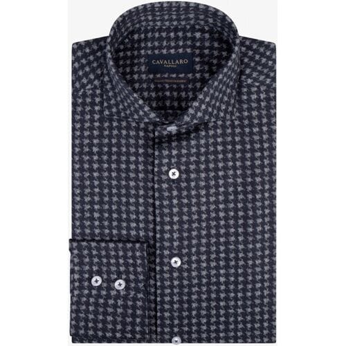 Cavallaro Napoli Overhemd Cecilio Pied-de-Poule Pattern Donker Blauw / male