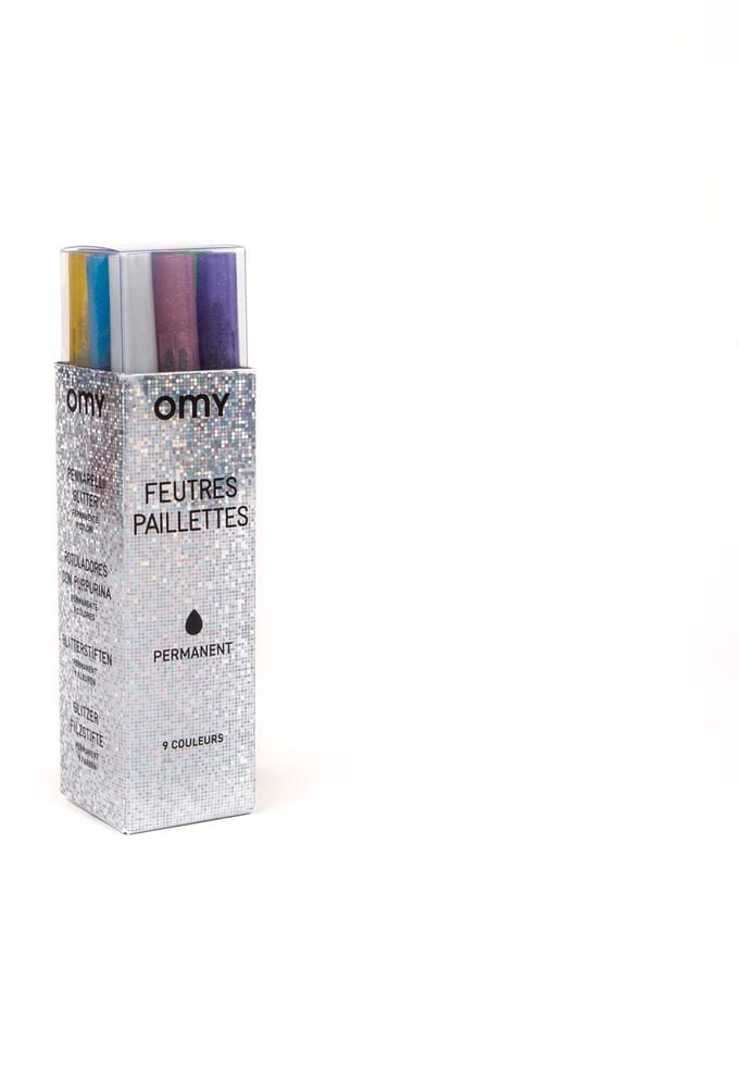 Doos met 9 glitterstiften - OMY