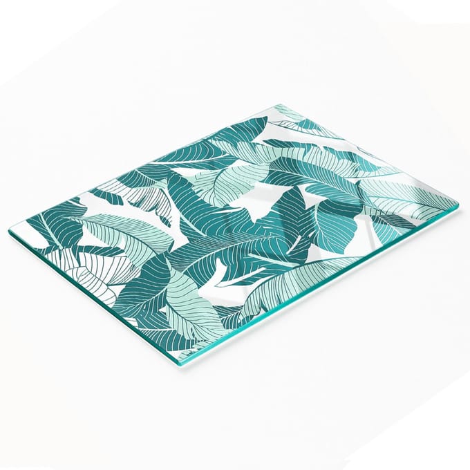 Keuken serveerplank van gehard glas met palmboommotief, 80x52 cm