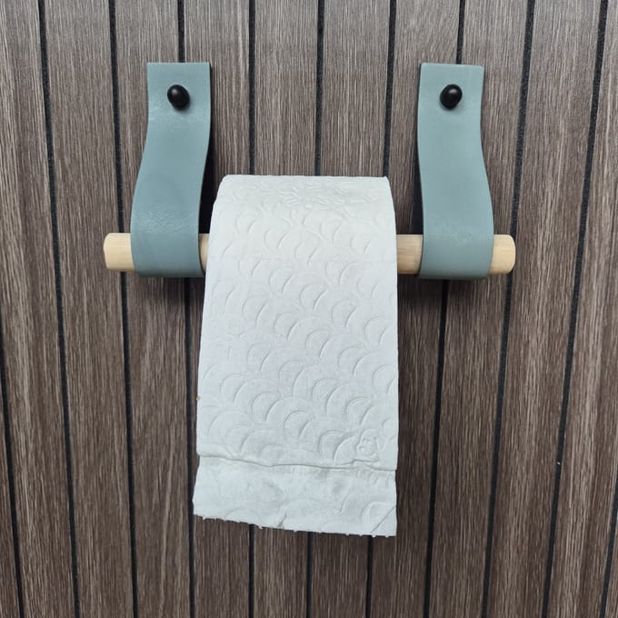 Leren toiletrol houder oud groen 4cm breed en 30cm lang