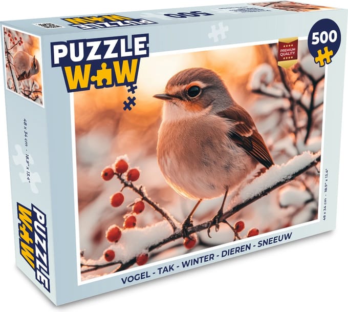 Puzzel Vogel - Tak - Winter - Dieren - Sneeuw - Legpuzzel - Puzzel 500 stukjes