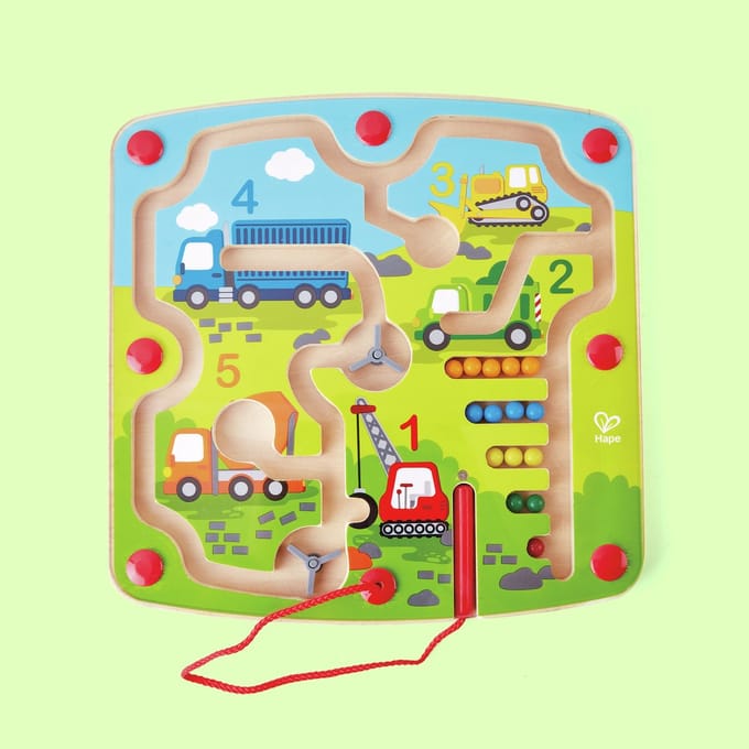 Hape Bouwvoertuigen Doolhof - Magnetisch Knikkerdoolhof met Cijfers voor Kinderen vanaf 2 Jaar