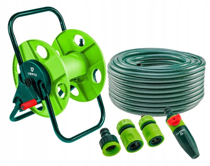Tuinwaterslang Set: 30m 1/2" slang, haspel, sproeier & koppeling