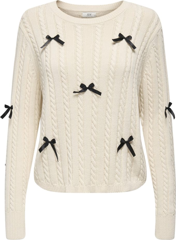 Jacqueline de Yong Trui Jdybow L/s O-neck Cable Pullover Kn 15344549 Birch/black Dames Maat - XXL