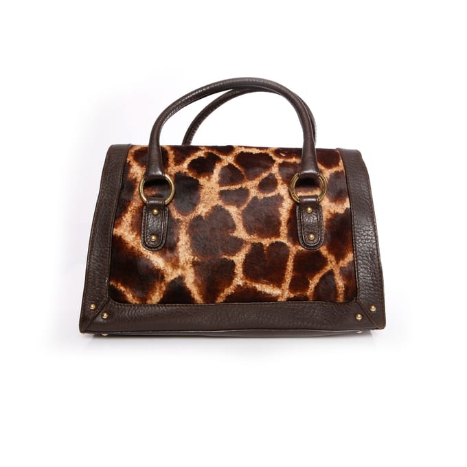 Dolce & Gabbana, handtas van bruin leer met giraffeprint van kalfsleer.