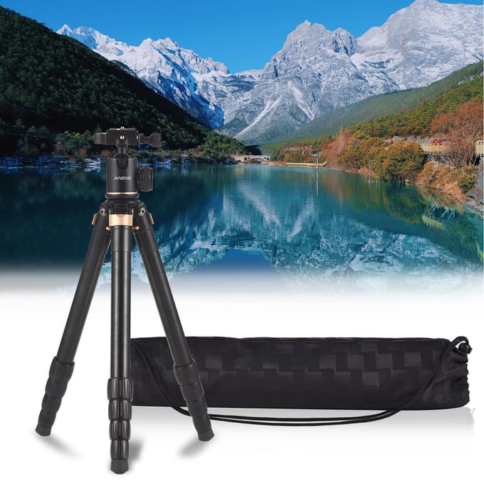 Andoer Draagbare Camera Statief Aluminiumlegering 360 graden Draaibaar Balhoofd 5kg/11lbs Belasting Flip Locks black