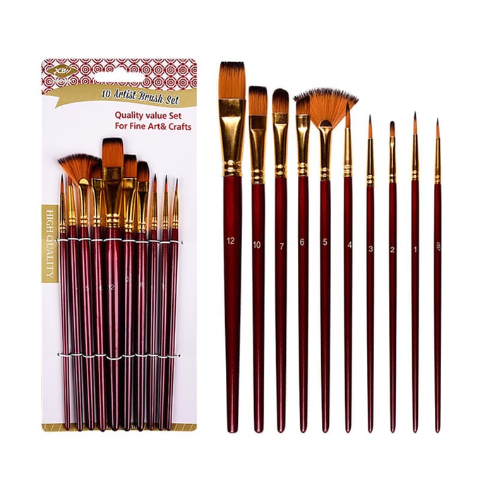 10st penselen set kit kunstenaar penseel meerdere mediums borstels met nylon haar voor kunstenaar wijnrode kleur