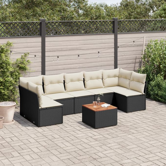 vidaXL - 8-delige - Loungeset - met - kussens - poly - rattan - zwart