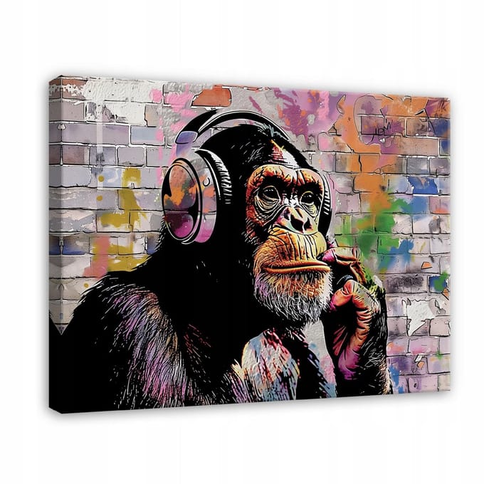 WALLARENA - Canvas schilderij - 60x40 cm - Banksy aap graffiti street art modern