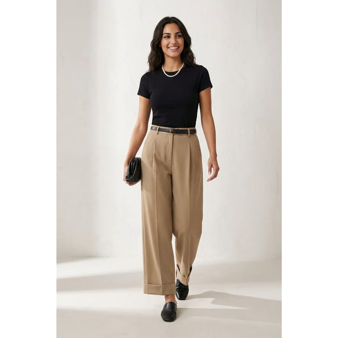 Geveste Turn-up Leg Plisse Broek